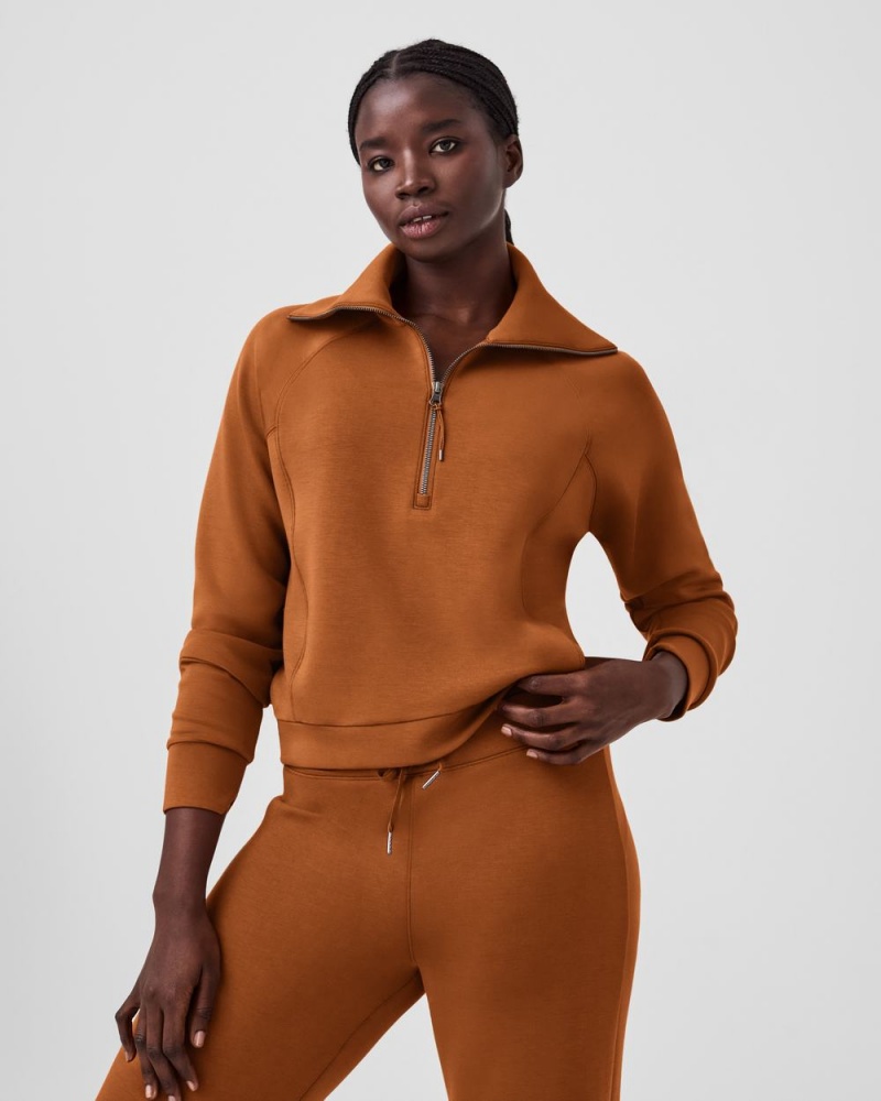 Topy Spanx AirEssentials Half Zip Hnědé | 7863952-ZF