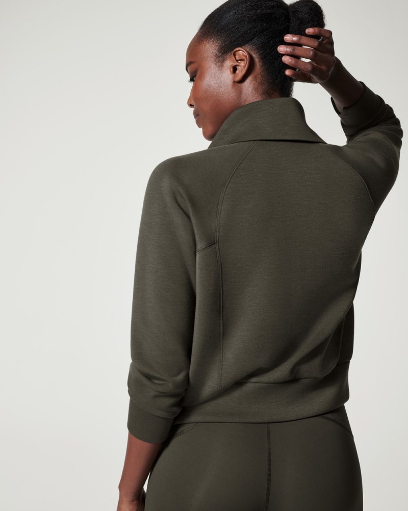 Topy Spanx AirEssentials Half Zip Olivy Zelené | 3851427-KA