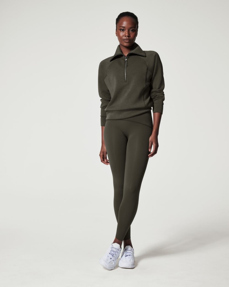 Topy Spanx AirEssentials Half Zip Olivy Zelené | 3851427-KA