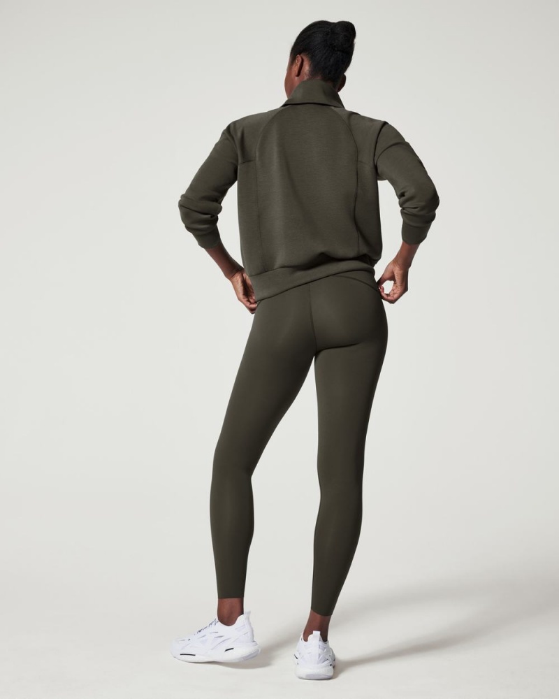 Topy Spanx AirEssentials Half Zip Olivy Zelené | 3851427-KA