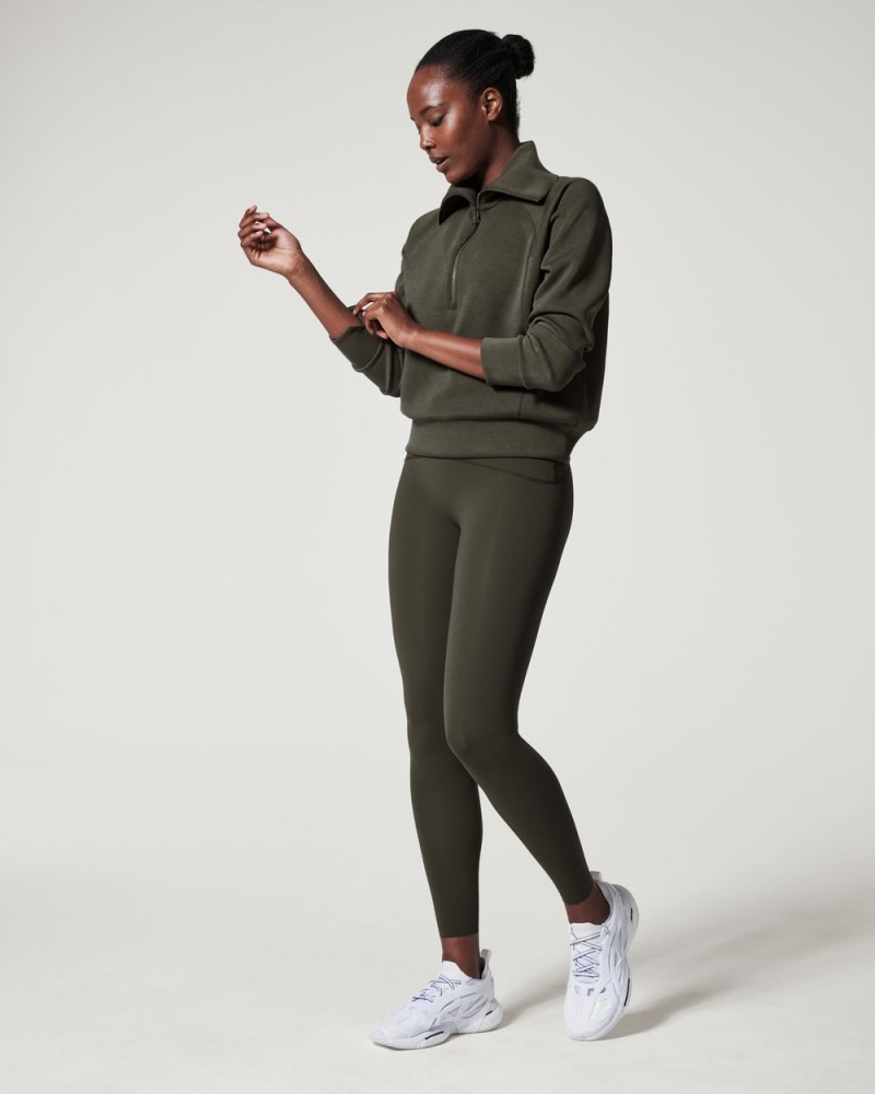 Topy Spanx AirEssentials Half Zip Olivy Zelené | 3851427-KA