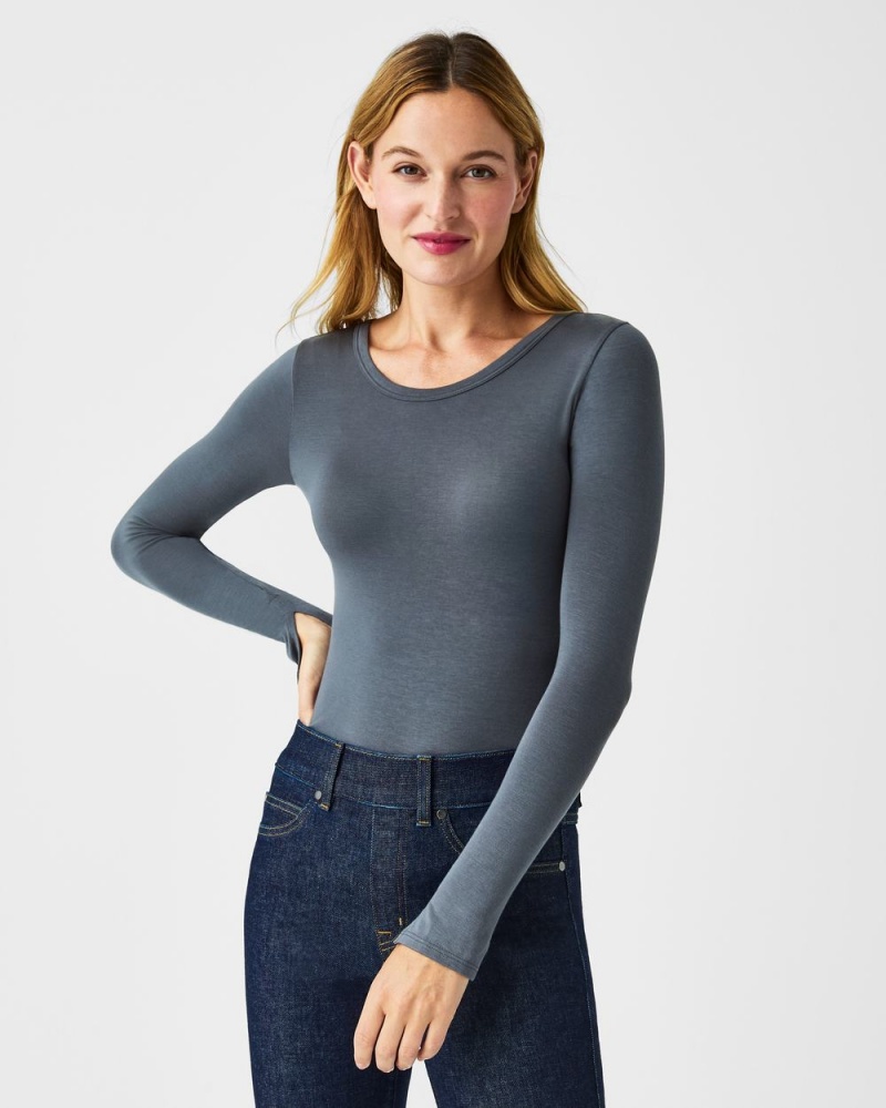 Topy Spanx Better Base Long Sleeve Crew Šedé | 8541239-RG