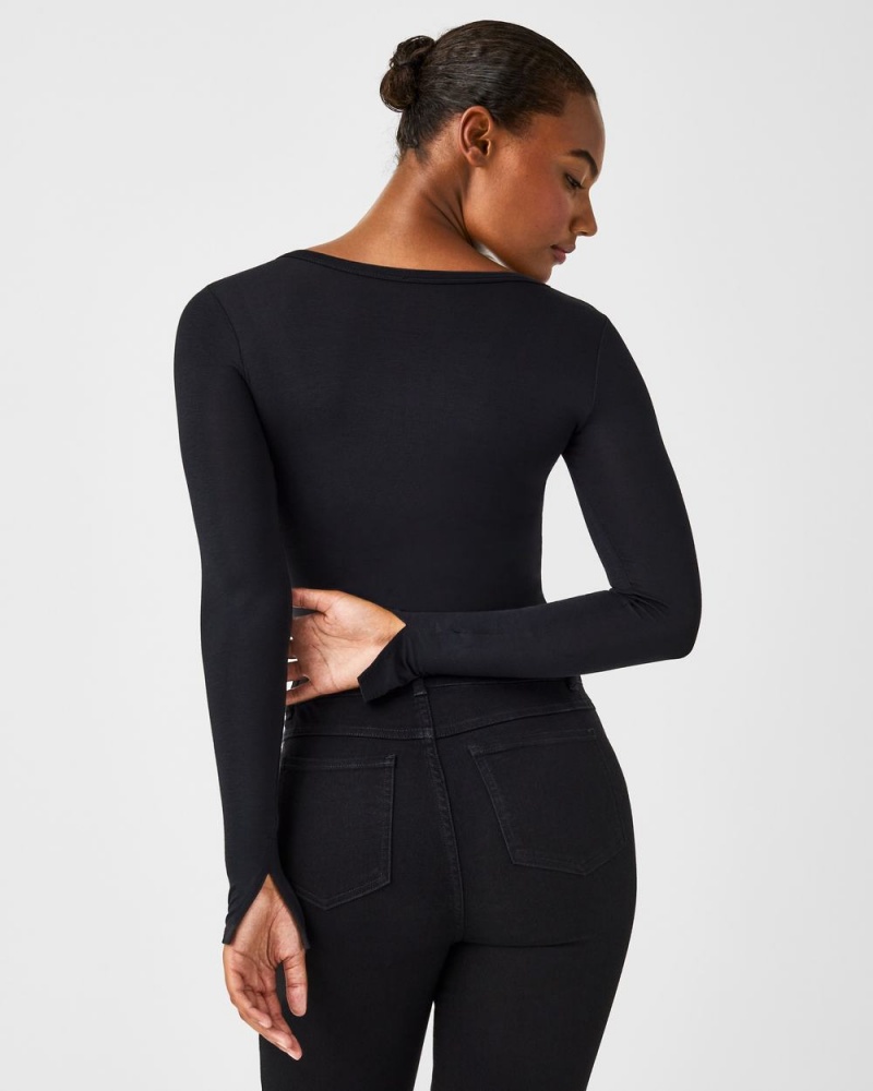 Topy Spanx Better Base Long Sleeve Crew Černé | 1687039-OB