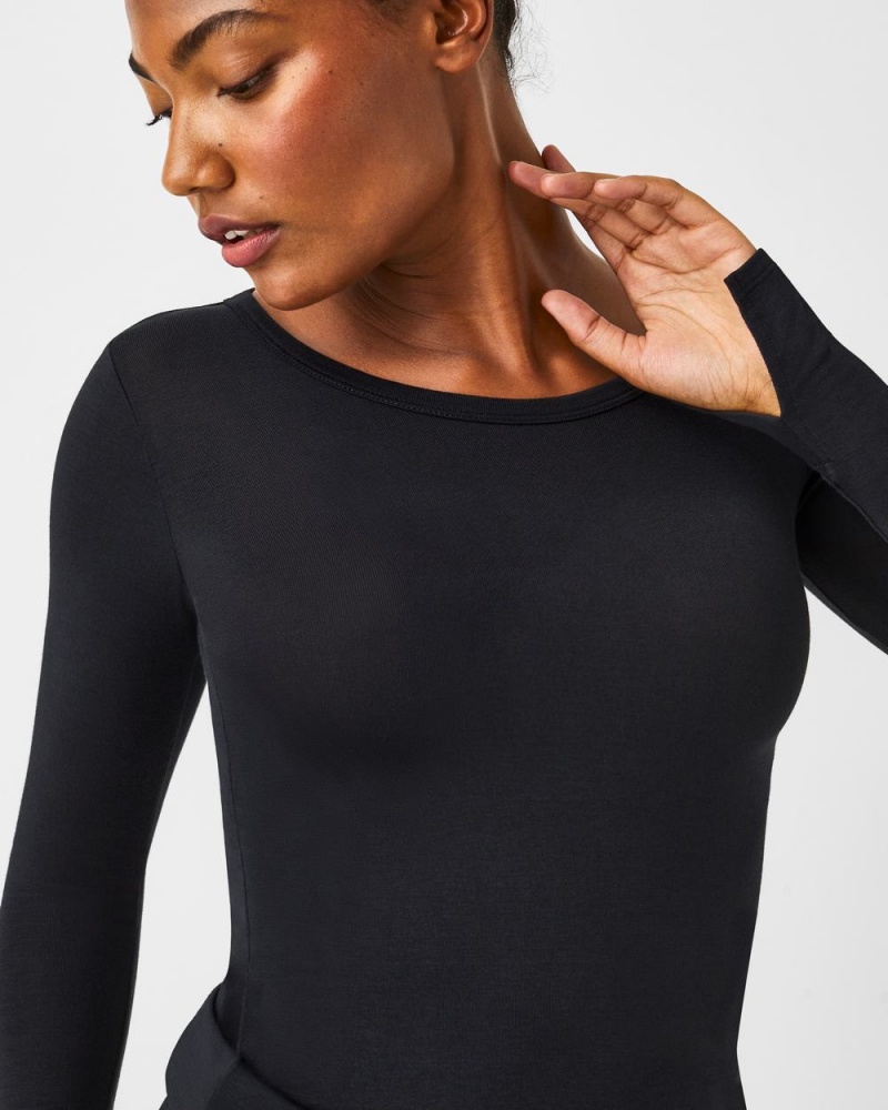 Topy Spanx Better Base Long Sleeve Crew Černé | 1687039-OB
