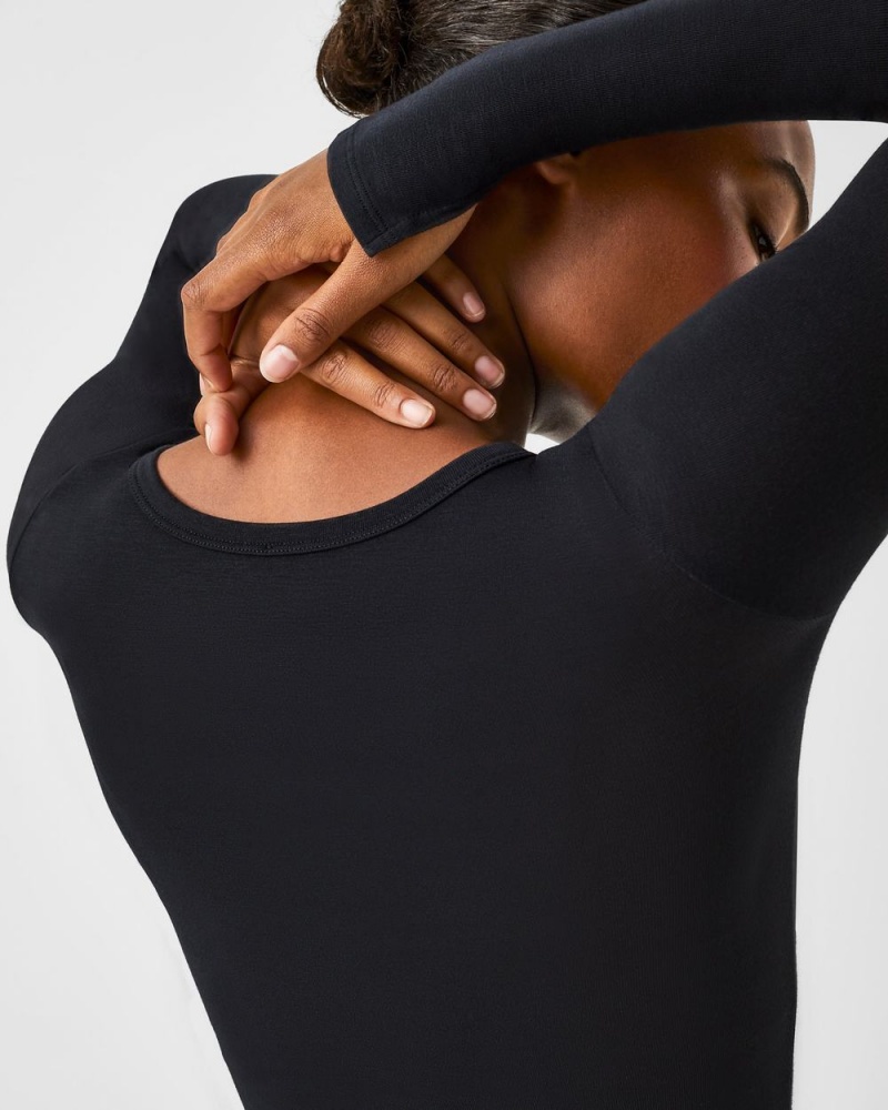 Topy Spanx Better Base Long Sleeve Crew Černé | 1687039-OB