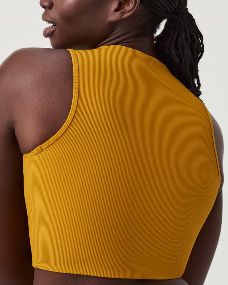 Topy Spanx Contour Rib Mock Neck Crop Oranžové Hořčice | 9237405-PO