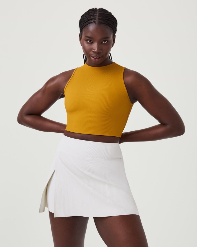 Topy Spanx Contour Rib Mock Neck Crop Oranžové Hořčice | 9237405-PO