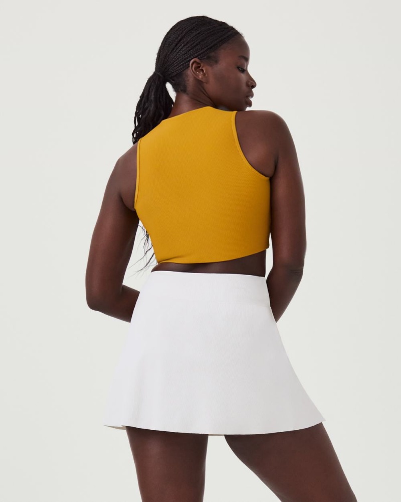 Topy Spanx Contour Rib Mock Neck Crop Oranžové Hořčice | 9237405-PO