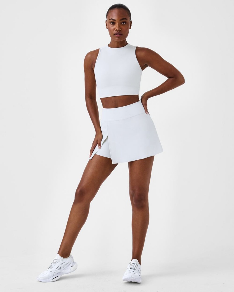 Topy Spanx Contour Rib Mock Neck Crop Světle Šedé | 8163529-ST