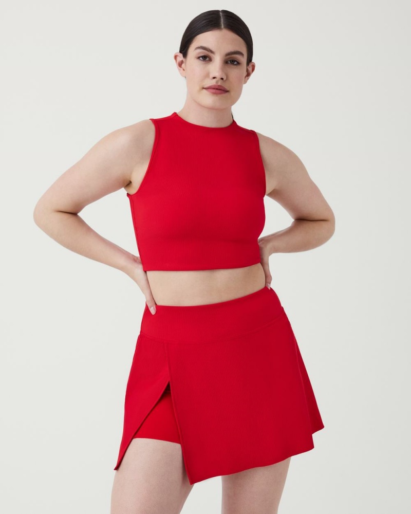 Topy Spanx Contour Rib Mock Neck Crop Červené | 0819734-GD