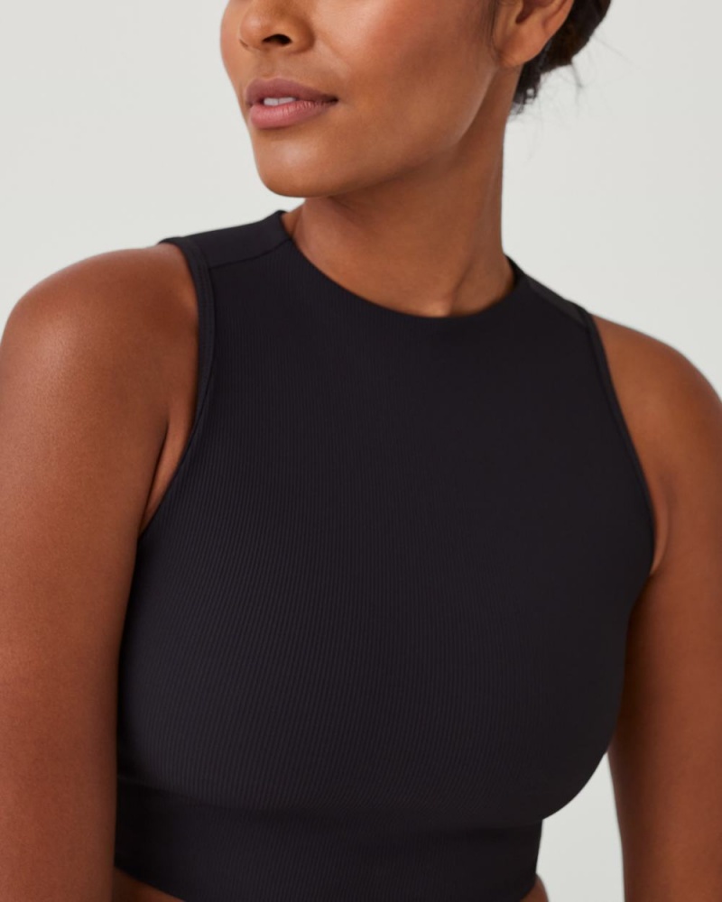Topy Spanx Contour Rib Mock Neck Crop Černé | 0214567-LQ