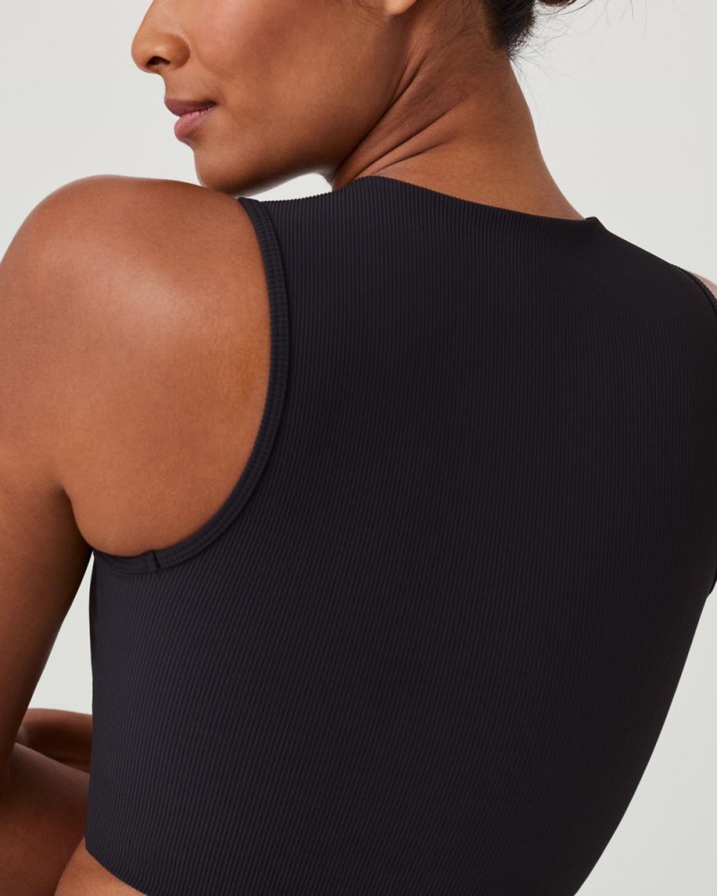 Topy Spanx Contour Rib Mock Neck Crop Černé | 0214567-LQ