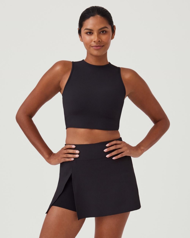 Topy Spanx Contour Rib Mock Neck Crop Černé | 0214567-LQ