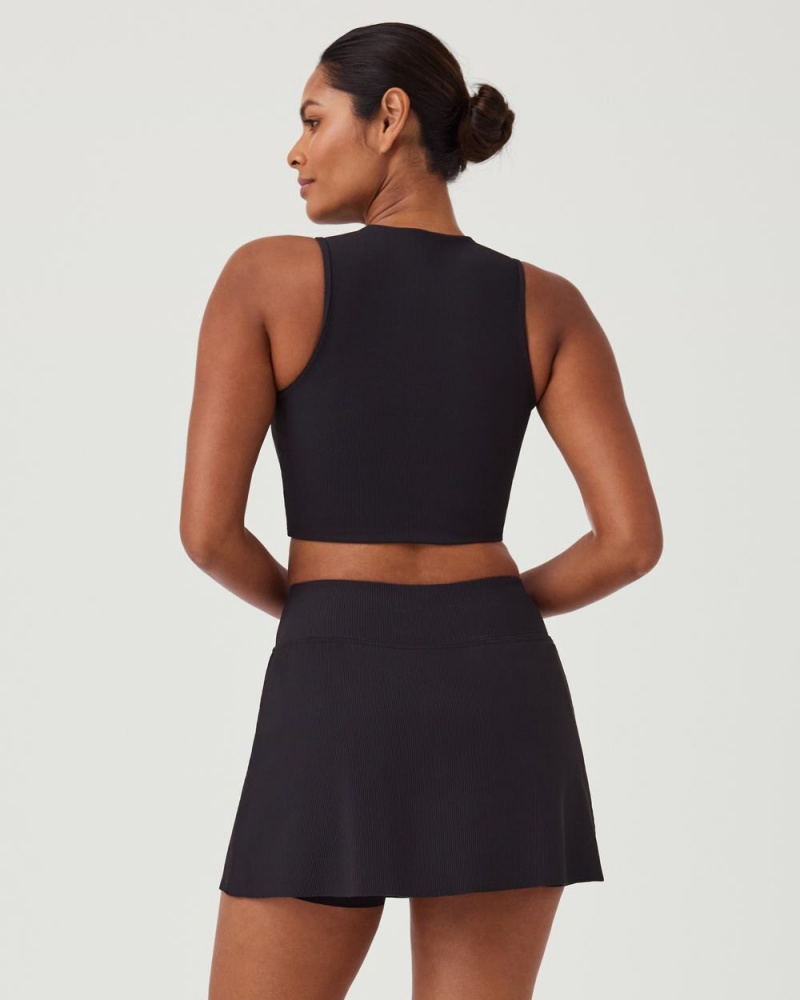 Topy Spanx Contour Rib Mock Neck Crop Černé | 0214567-LQ