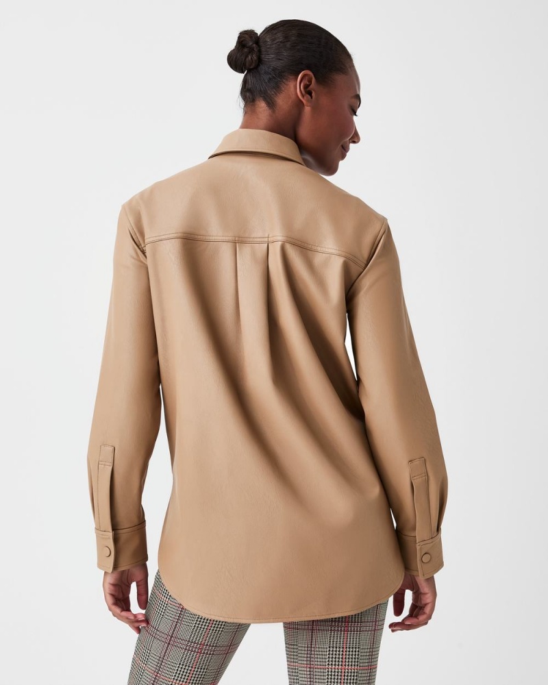 Topy Spanx Læder-Like Oversized Shacket Toffee | 5093278-XF