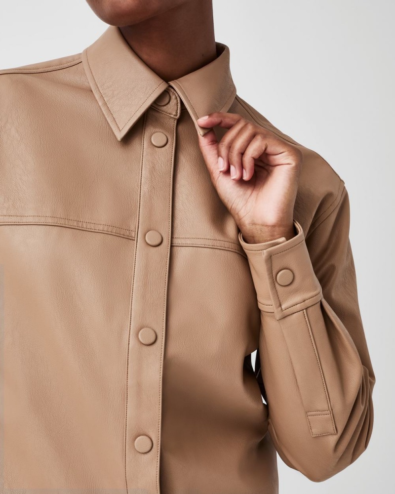 Topy Spanx Læder-Like Oversized Shacket Toffee | 5093278-XF
