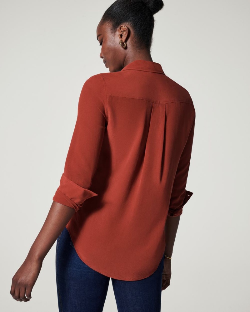 Topy Spanx Low Maintenance Silk Button Down Oranžové | 5368970-SV
