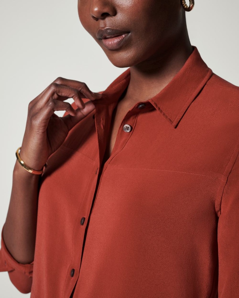 Topy Spanx Low Maintenance Silk Button Down Oranžové | 5368970-SV