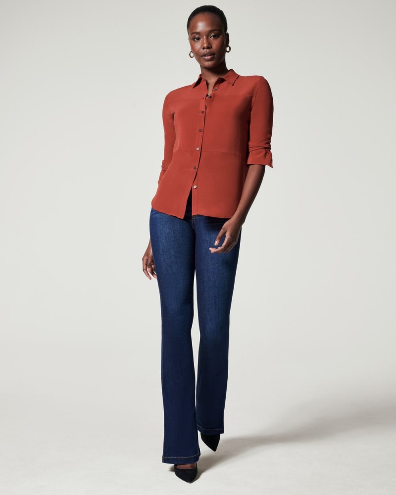 Topy Spanx Low Maintenance Silk Button Down Oranžové | 5368970-SV