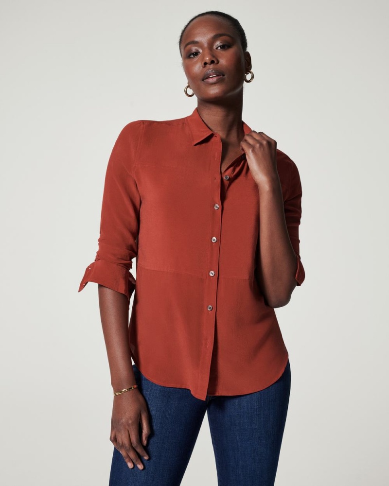 Topy Spanx Low Maintenance Silk Button Down Oranžové | 5368970-SV