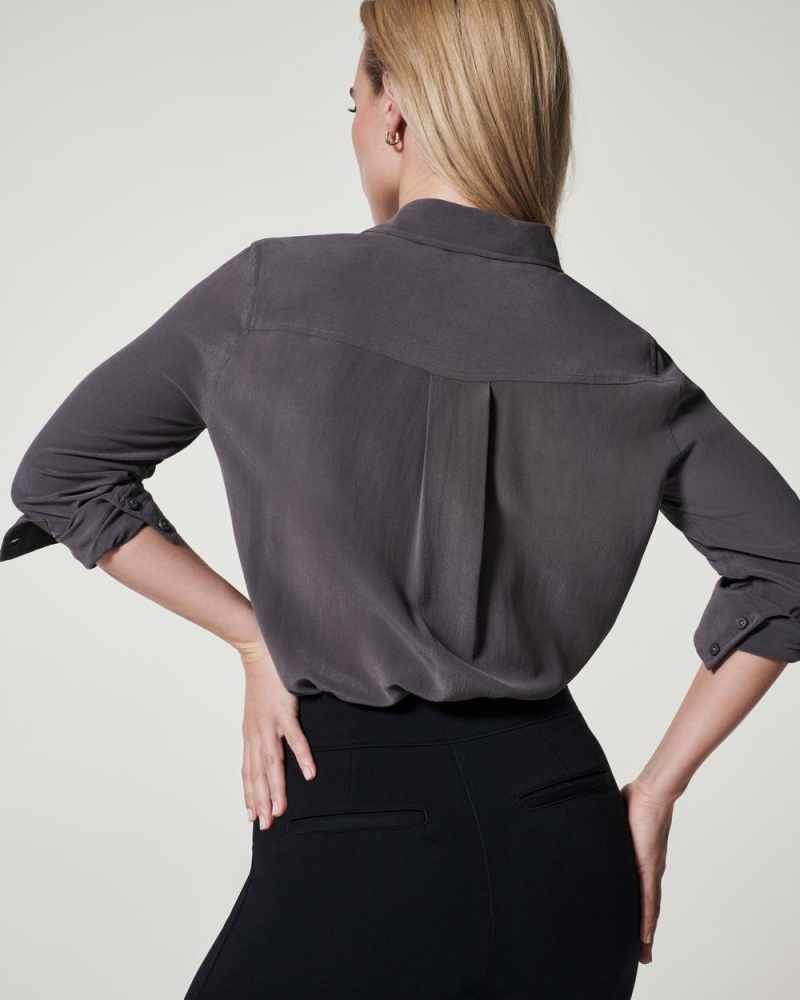 Topy Spanx Low Maintenance Silk Button Down Tmavě Šedé | 8374615-MS