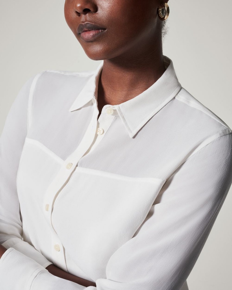 Topy Spanx Low Maintenance Silk Button Down Bílé | 0857312-LO