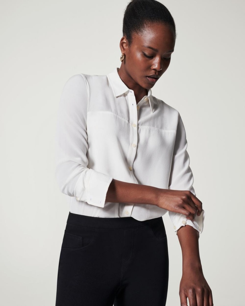 Topy Spanx Low Maintenance Silk Button Down Bílé | 0857312-LO