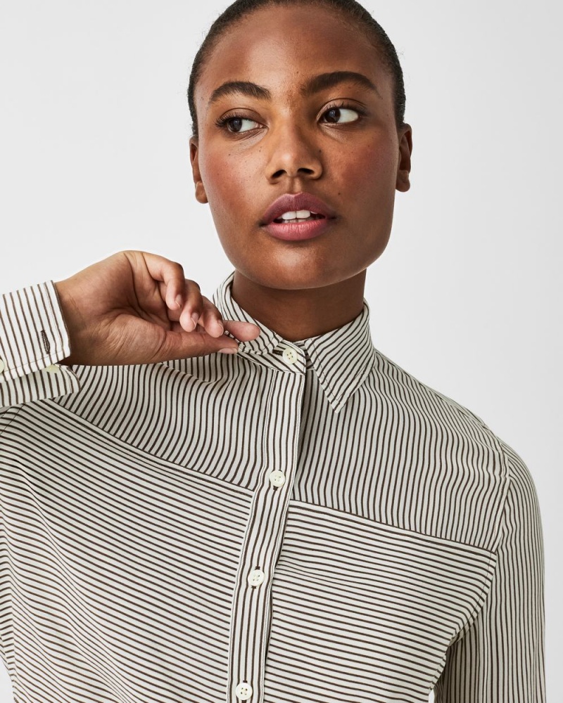 Topy Spanx Low Maintenance Silk Button Down Proužek | 0369874-FI