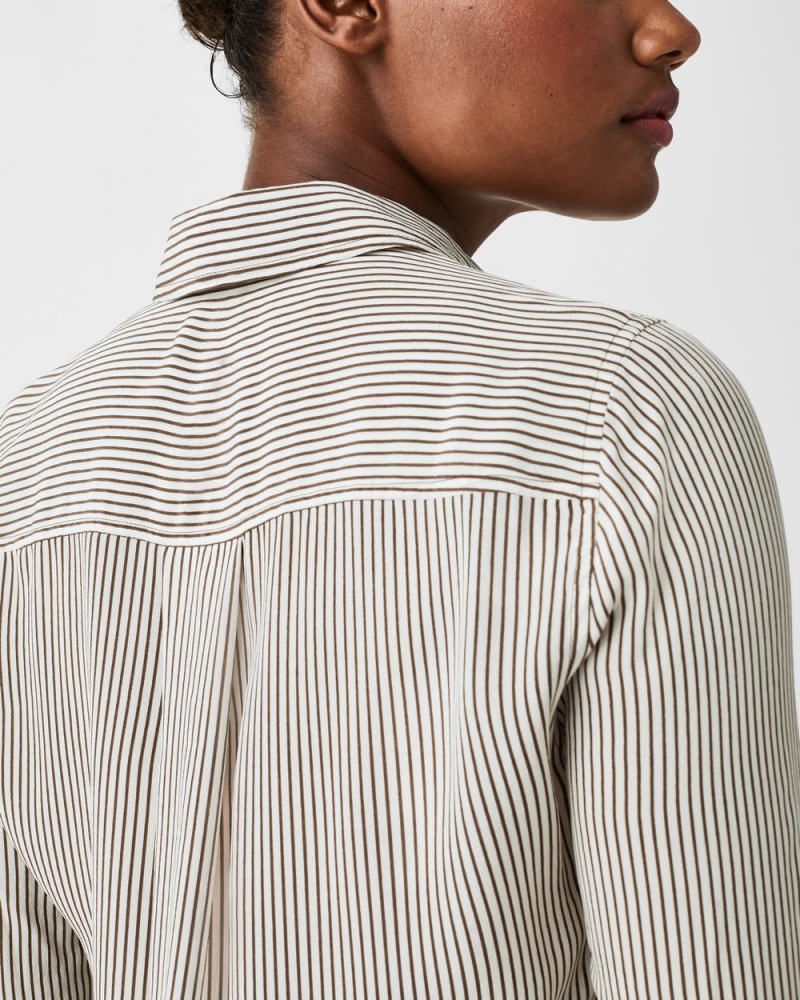 Topy Spanx Low Maintenance Silk Button Down Proužek | 0369874-FI
