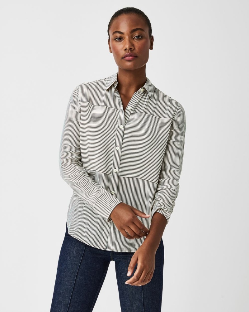 Topy Spanx Low Maintenance Silk Button Down Proužek | 0369874-FI