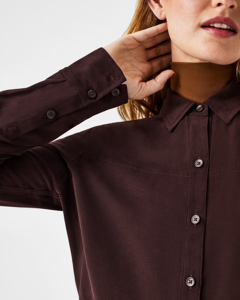 Topy Spanx Low Maintenance Silk Button Down Růžové Čokolády | 9127645-CI
