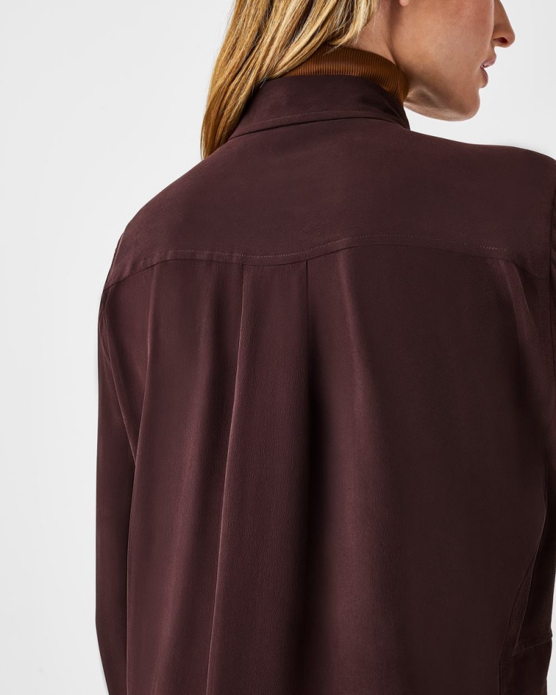 Topy Spanx Low Maintenance Silk Button Down Růžové Čokolády | 9127645-CI