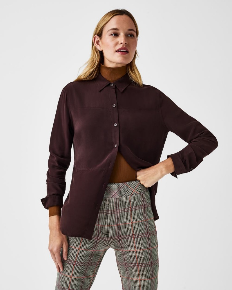 Topy Spanx Low Maintenance Silk Button Down Růžové Čokolády | 9127645-CI